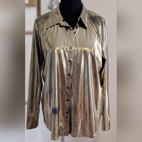 Metallic Gold Button-Up Shirt Size 18/20 - Picture 1 of 8